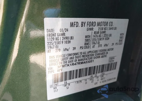 2024 Ford Mustang Mach-E Select from USA, damaged, VIN 3FMTK1R47RMA03051